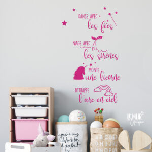 Texte citation mural décoratif pour la maison licorne fée sirène arc-en-ciel chambre de fillette