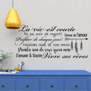 Citation autocollante décorative sur la vie, l'amour, la persévérance et plumes de style boho ou amérindien