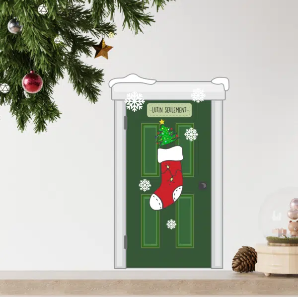 Porte d'entrée grise avec inscription pour LUTIN SEULEMENT , repositionnable et réutilisable chaque année pour faire revenir la magie de Noël! – Image 3