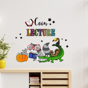 Décalque COIN LECTURE avec raton à lunette et autres animaux