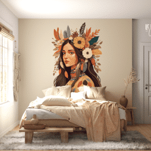 Femme plumes et fleurs de style boho