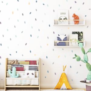 Autocollants muraux en forme de pois de couleur aquarelle bleu turquoise doux, mauve et jaune