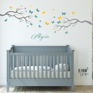 Grands autocollants muraux de branches, papillons et un prénom
