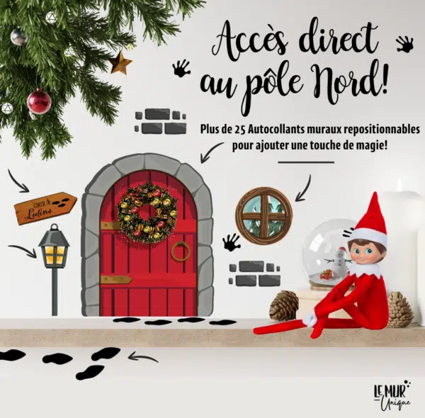 Porte pour les lutins seulement avec joyeux accessoires autocollants repositionnables et réutilisables