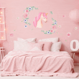 Jolie tête de licorne aquarelle et fleurs