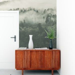 Montagne de sapins brumeux